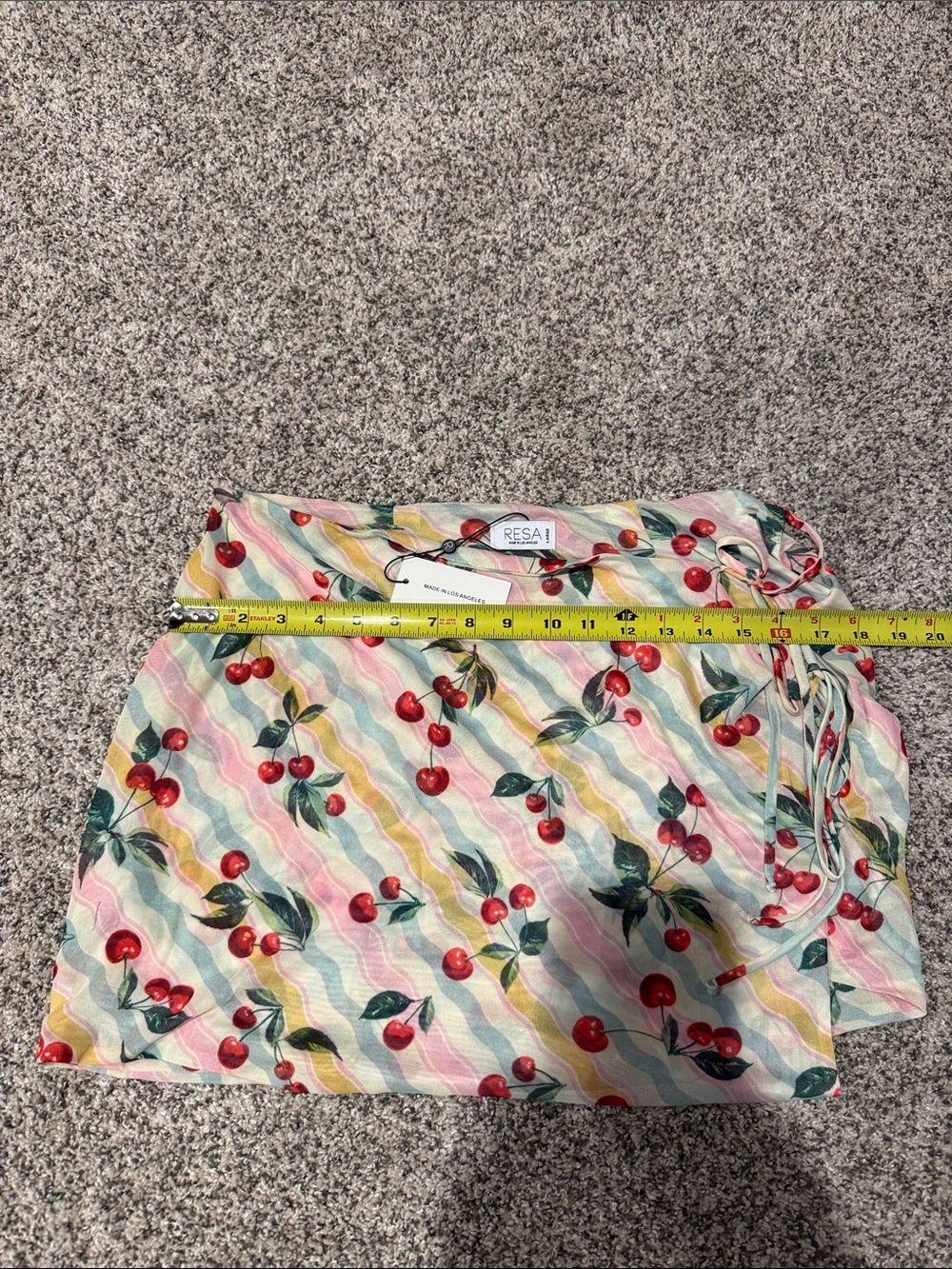 RESA Cherry Print Mini Micro Skirt in Cream, Red & Green